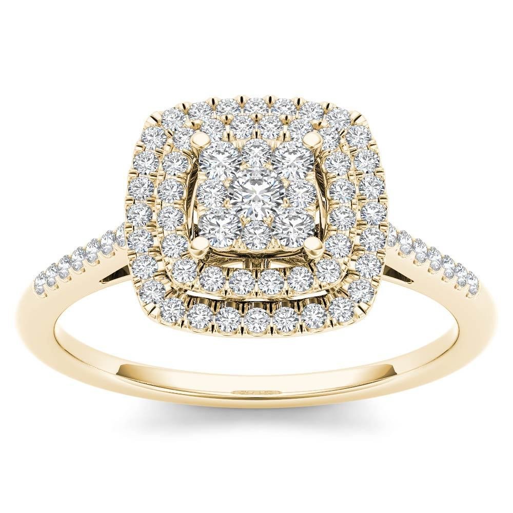 14K Yellow Gold 0.33 Ct Brillant Round Cut Diamond Cluster Engagement Ring