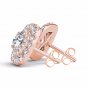 1.00 Ct Natural Round Cut Diamond Double Halo Stud Earrings in 10k Rose Gold