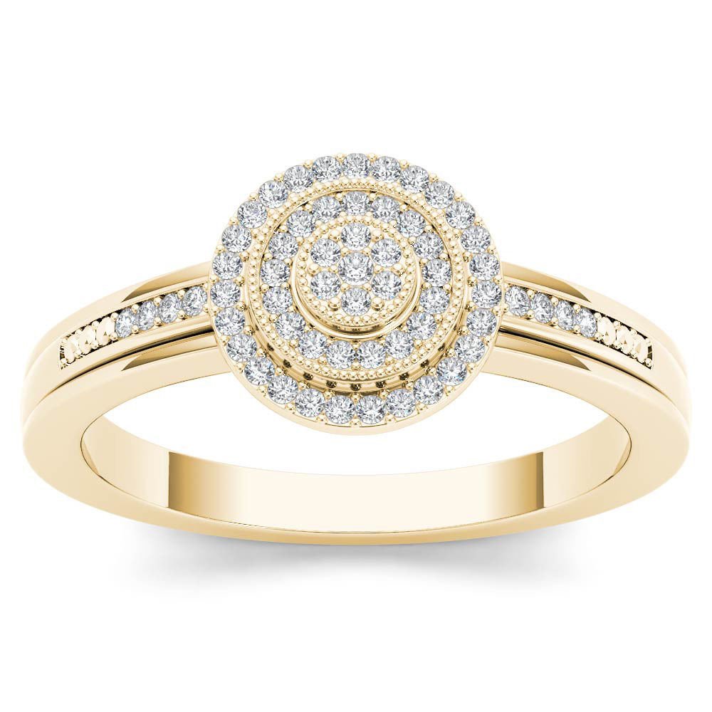 Natural 14k Yellow Gold 0.15 Ct Round Cut Diamond Double Halo Engagement Ring HI