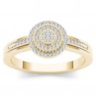 Natural 14k Yellow Gold 0.15 Ct Round Cut Diamond Double Halo Engagement Ring HI