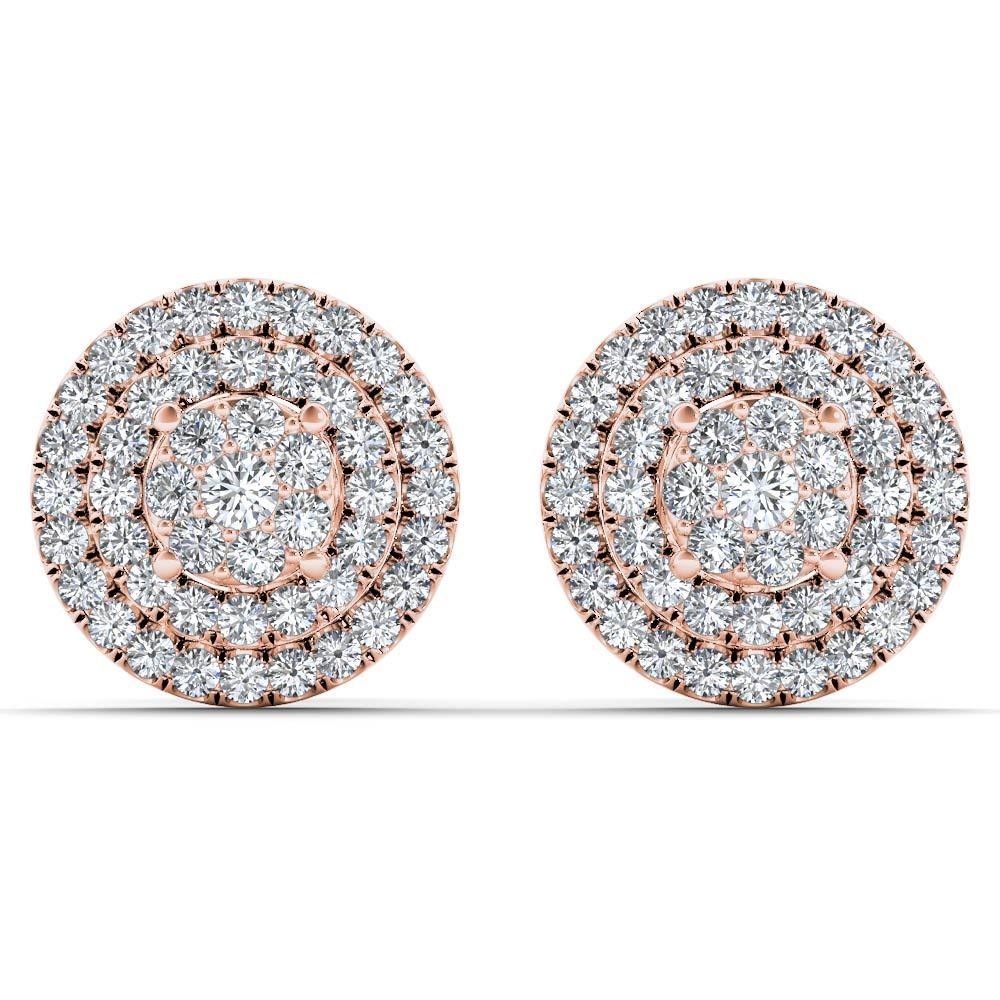Genuine 10K Rose Gold 0.50 Ct Natural Round Cut Diamond Cluster Earrings