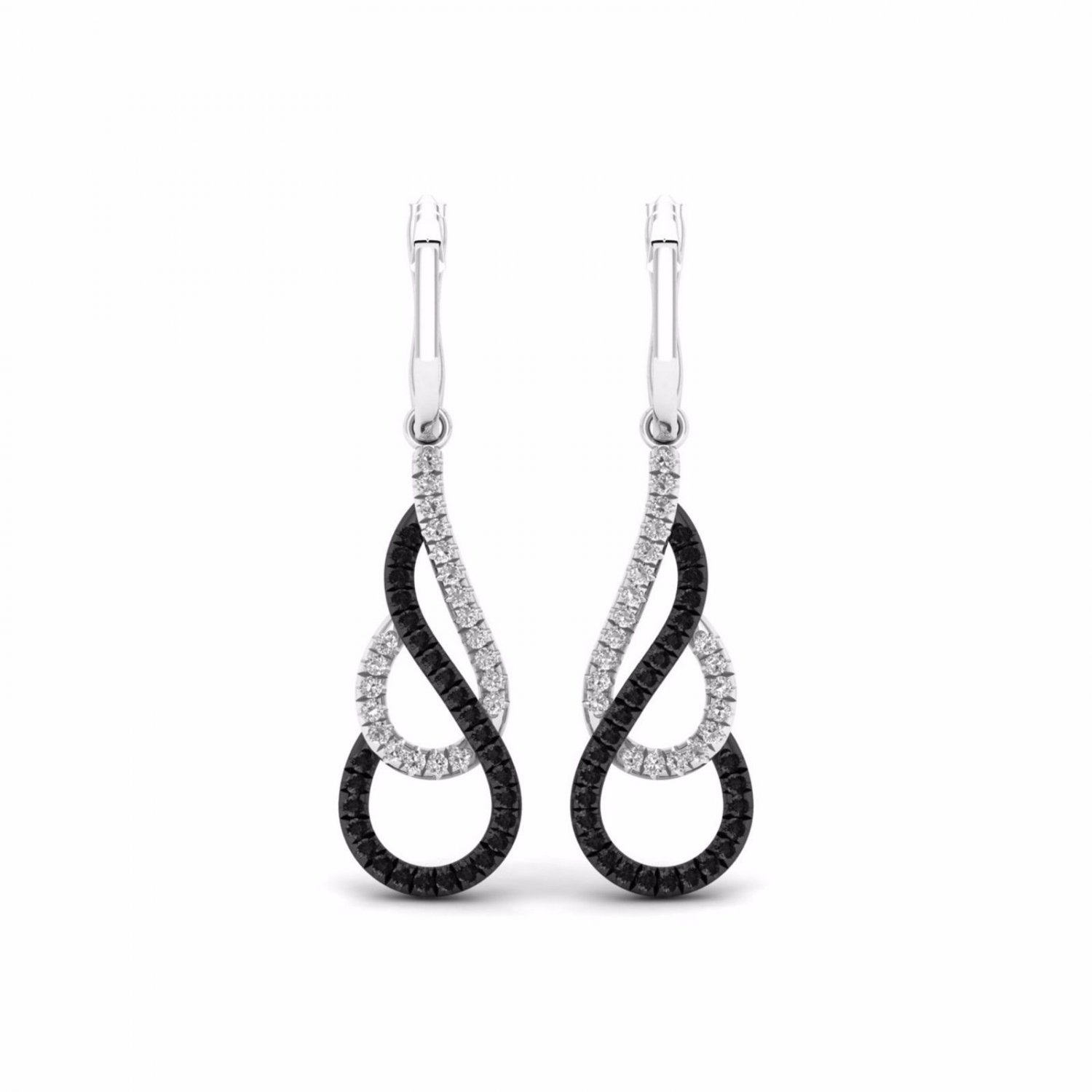 S925 Sterling Silver 0.25Ct Round Cut Black and White Diamond  Hoop Earrings
