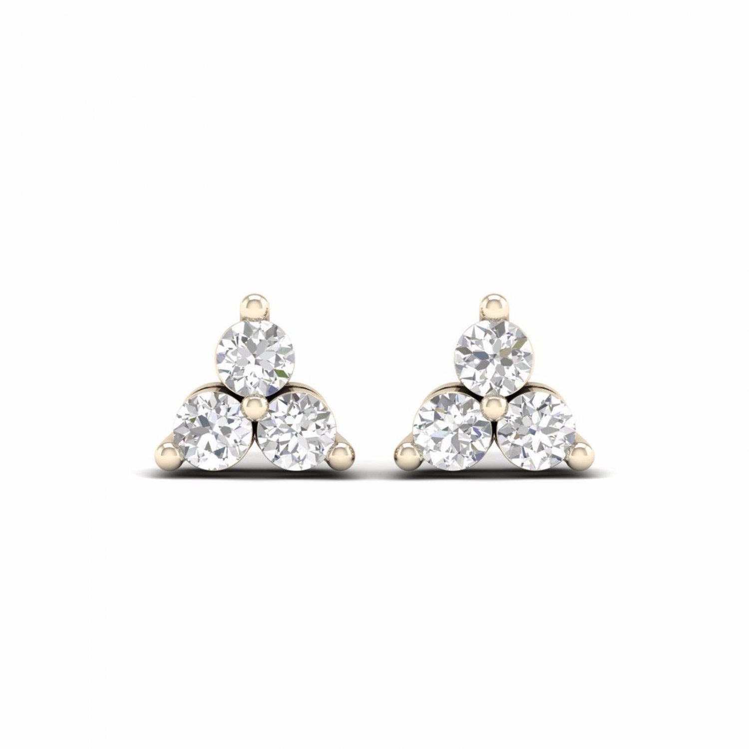 0.25 Ct Natural Round Cut Diamond Three Stone Stud Earrings in 10k Yellow Gold