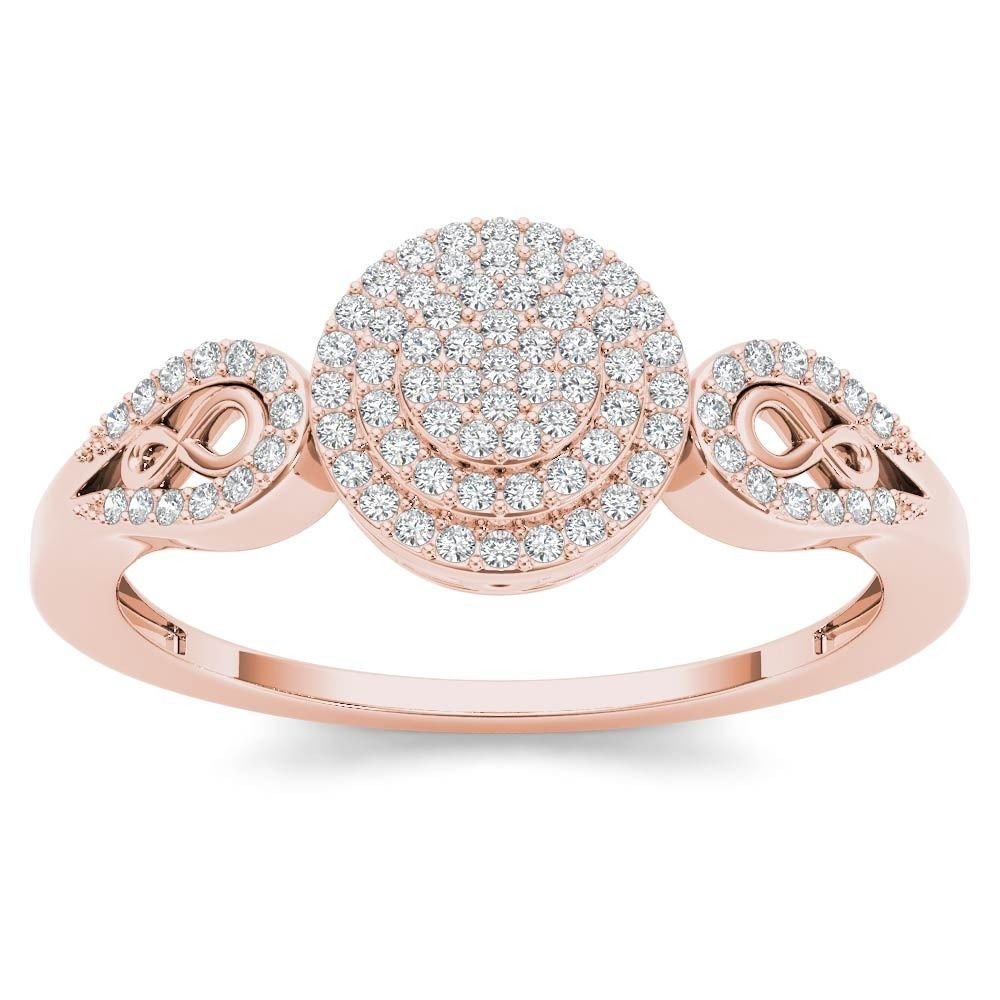 14k Rose Gold 0.2 Ct Natural Round Cut Diamond Halo Fashion Engagement Ring HI