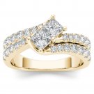 14K Yellow Gold 1.50 Ct Brillant Princess Cut Diamond Two Stone Engagement Ring