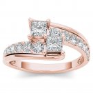 Genuine 14K Rose Gold 1.00 Ct Princess Cut Diamond Two Stone Engagement Ring Genuine 14K Rose Gold 1.00 Ct Princess Cut Diamond Two Stone Engagement Ring
