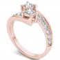 Genuine 14K Rose Gold 1.00 Ct Princess Cut Diamond Two Stone Engagement Ring
