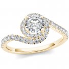 14k Yellow Gold 0.75 Ct Round Cut Diamond Classic Bypass Halo Engagement Ring 14k Yellow Gold 0.75 Ct Round Cut Diamond Classic Bypass Halo Engagement Ring
