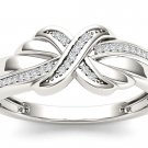 Solid 10k White Gold 0.08 Ct Diamond Love Knot Fashion Engagement Ring HI I2