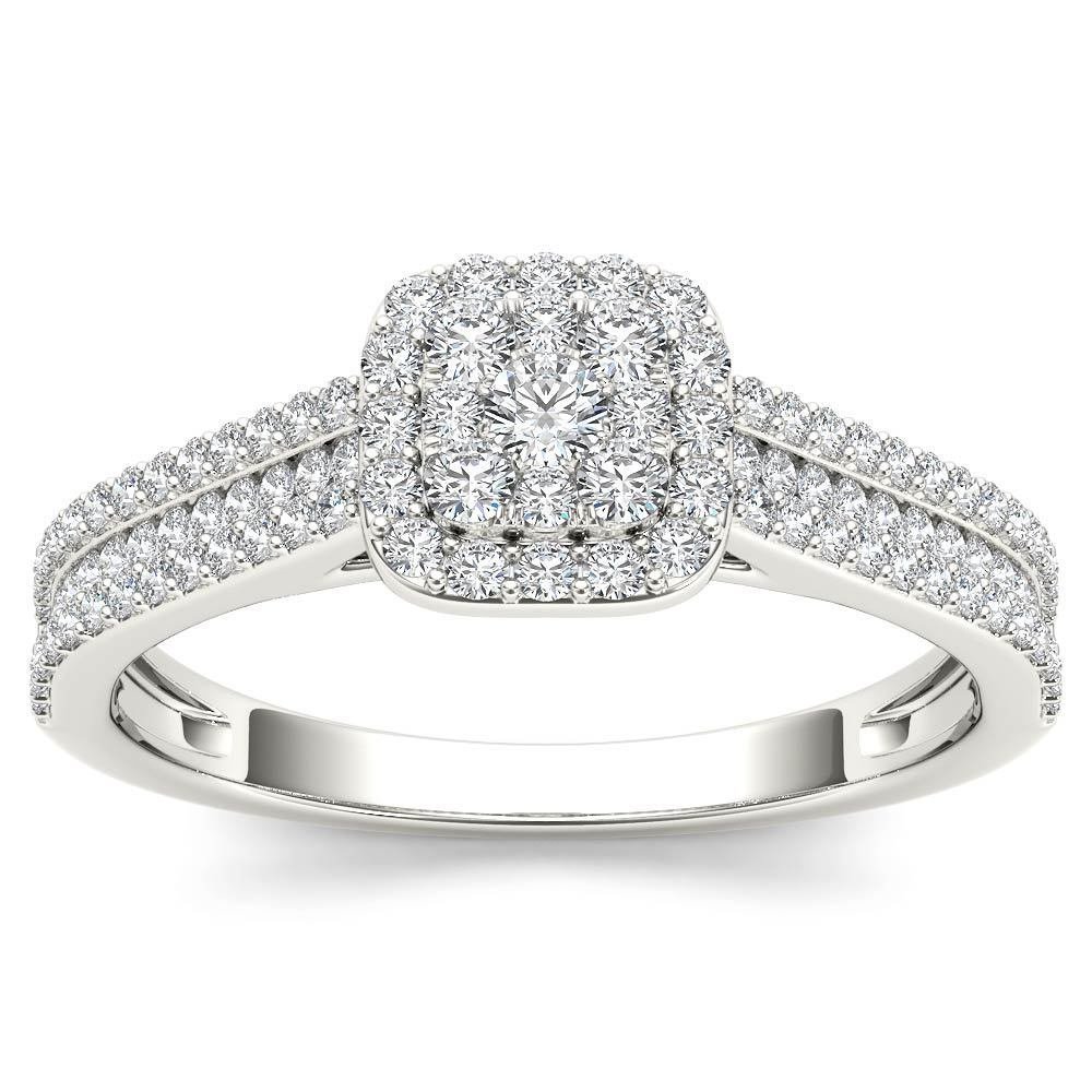 10k White Gold 0.5 Ct Natural Diamond Cluster Halo Engagement Ring HI I2 Size