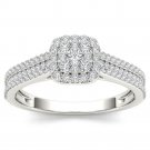 10k White Gold 0.5 Ct Natural Diamond Cluster Halo Engagement Ring HI I2 Size