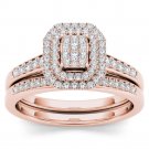 14k Rose Gold 0.33Ct Natural Diamond Halo Engagement Ring Set HI,I2
