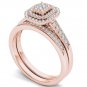 14k Rose Gold 0.33Ct Natural Diamond Halo Engagement Ring Set HI,I2