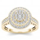 Solid 10k Yellow Gold 0.50Ct Diamond Round Cluster Halo Engagement Ring Set HI