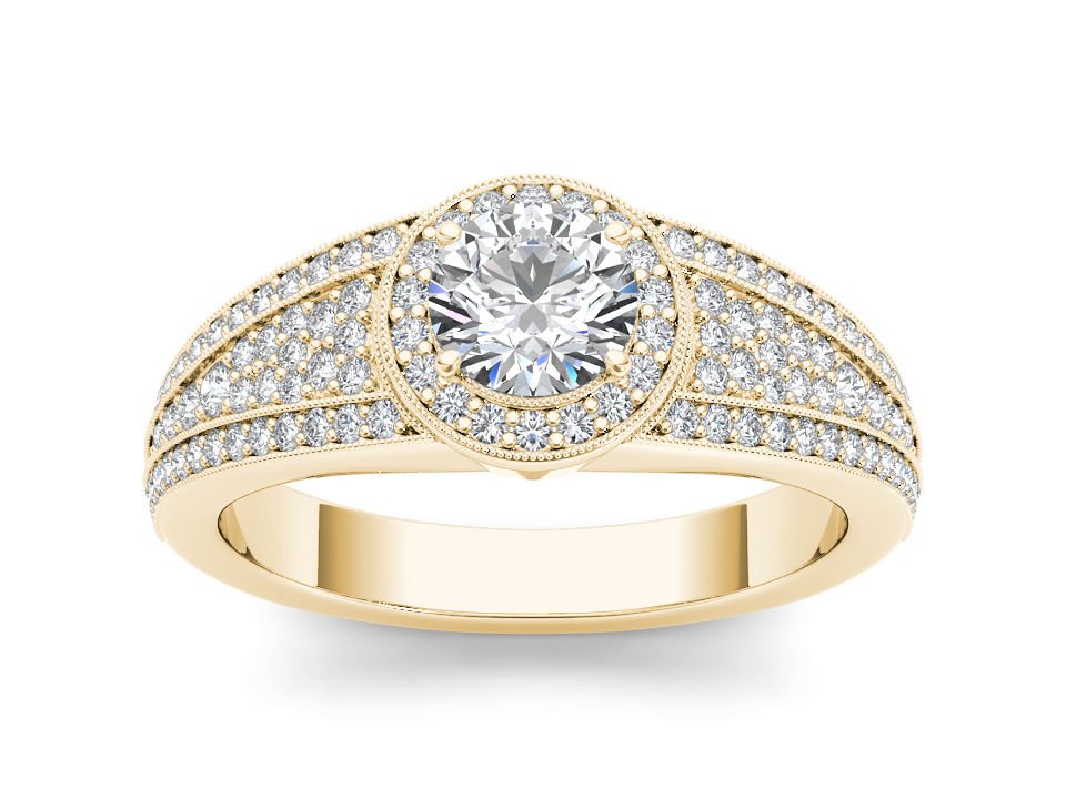 Real 14K Yellow Gold 1.00 Ct Natural Round Cut Diamond Halo Engagement Ring HI