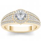 Real 14K Yellow Gold 1.00 Ct Natural Round Cut Diamond Halo Engagement Ring HI
