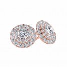 1.00 Ct Natural Round Cut Diamond Halo Stud Earrings in 10k Rose Gold  HI