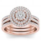 14K Rose Gold 0.50 Ct Natural Round Cut Diamond Halo Engagament Ring Set