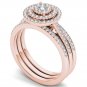 14K Rose Gold 0.50 Ct Natural Round Cut Diamond Halo Engagament Ring Set