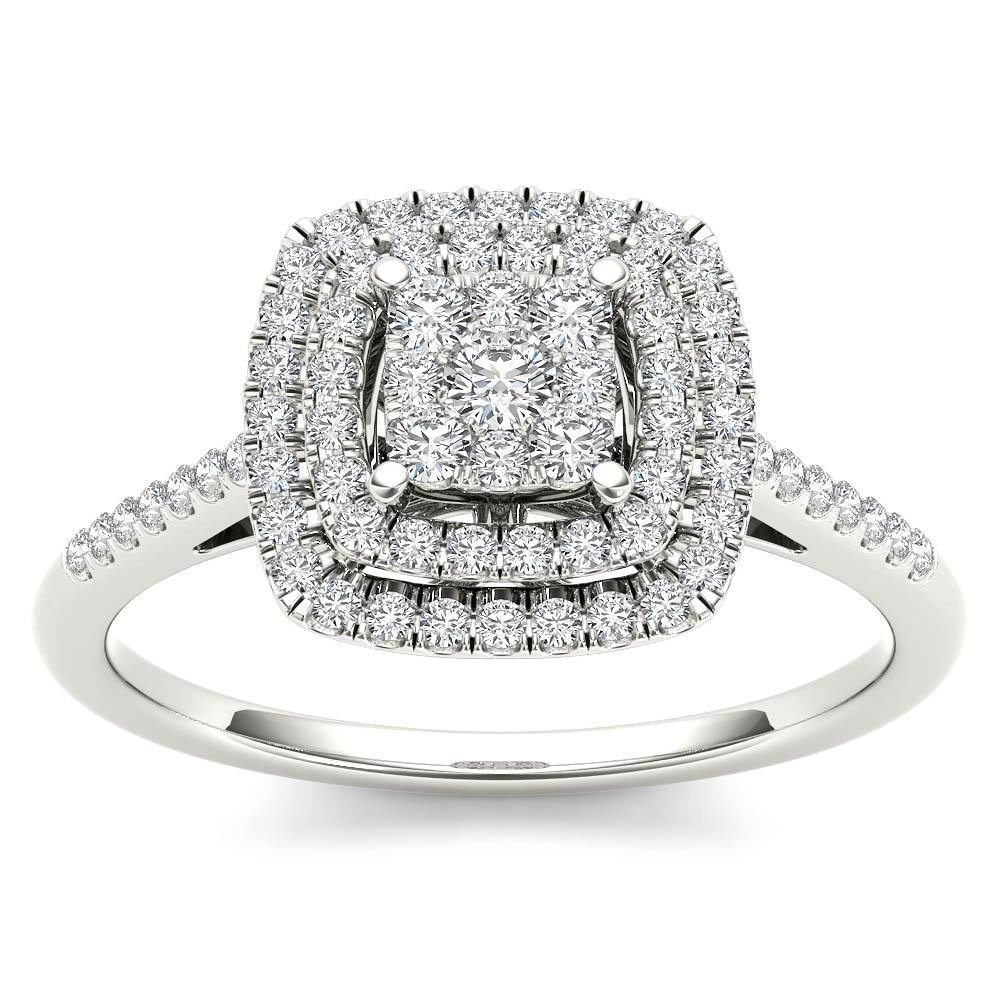 14K White Gold 0.33 Ct Brillant Round Cut Diamond Cluster Engagement Ring