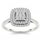 14K White Gold 0.33 Ct Brillant Round Cut Diamond Cluster Engagement Ring