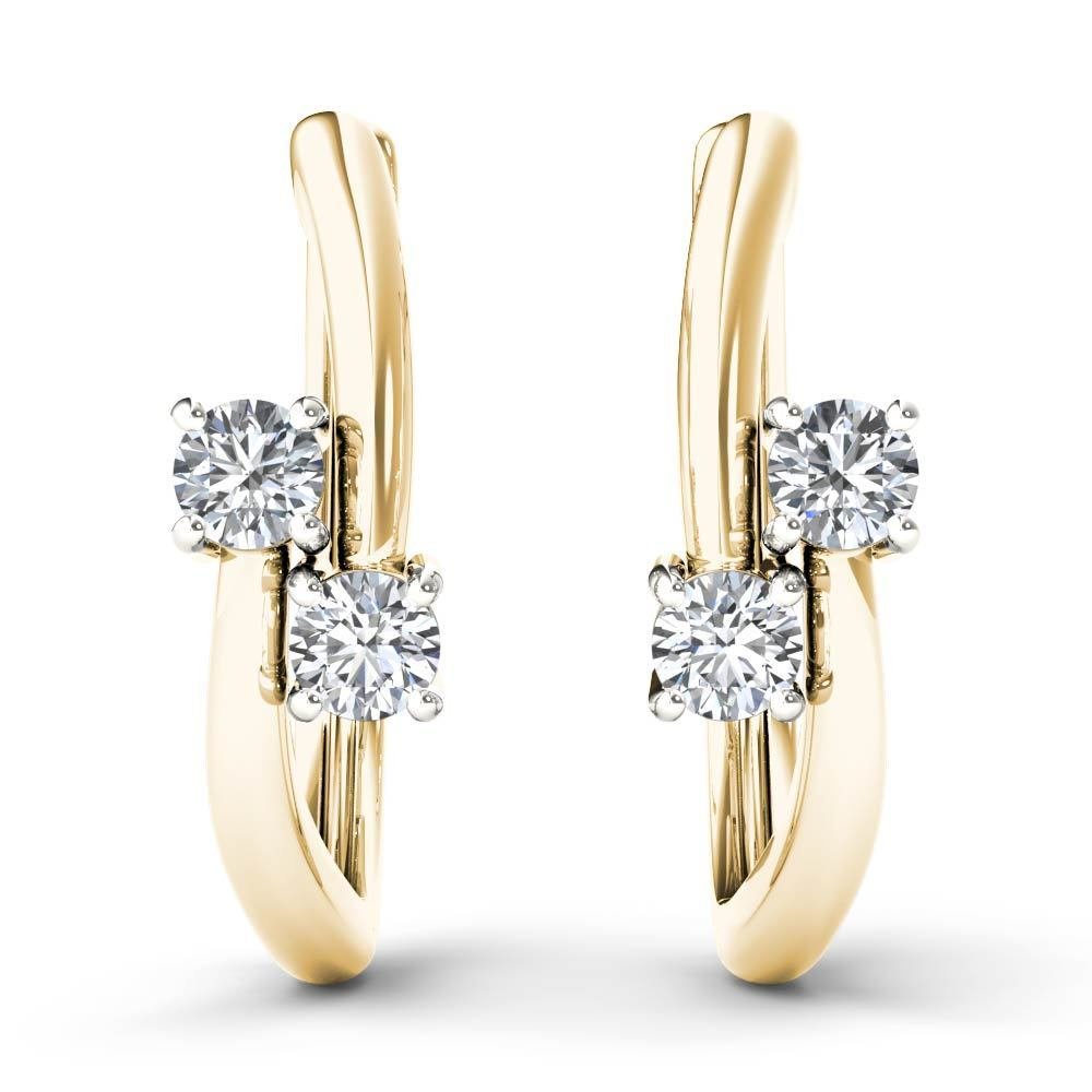 10k Yellow Gold 0.33 Ct Brilliant Round Cut Diamond Two-Stone Hoop Earrings