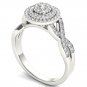 10k White Gold 0.40Ct Diamond Cluste Double Halo Bypass Engagement Ring HI,I2