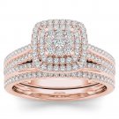 14k Rose Gold 0.50Ct Natural Diamond Cushion Shaped Halo Engagement Ring Set HI 14k Rose Gold 0.50Ct Natural Diamond Cushion Shaped Halo Engagement Ring Set HI