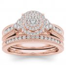 Solid 14k Rose Gold 0.50Ct Natural Diamond Cluster Halo Engagement Ring Set HI Solid 14k Rose Gold 0.50Ct Natural Diamond Cluster Halo Engagement Ring Set HI