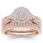 Solid 14k Rose Gold 0.50Ct Natural Diamond Cluster Halo Engagement Ring Set HI