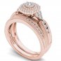 Solid 14k Rose Gold 0.50Ct Natural Diamond Cluster Halo Engagement Ring Set HI
