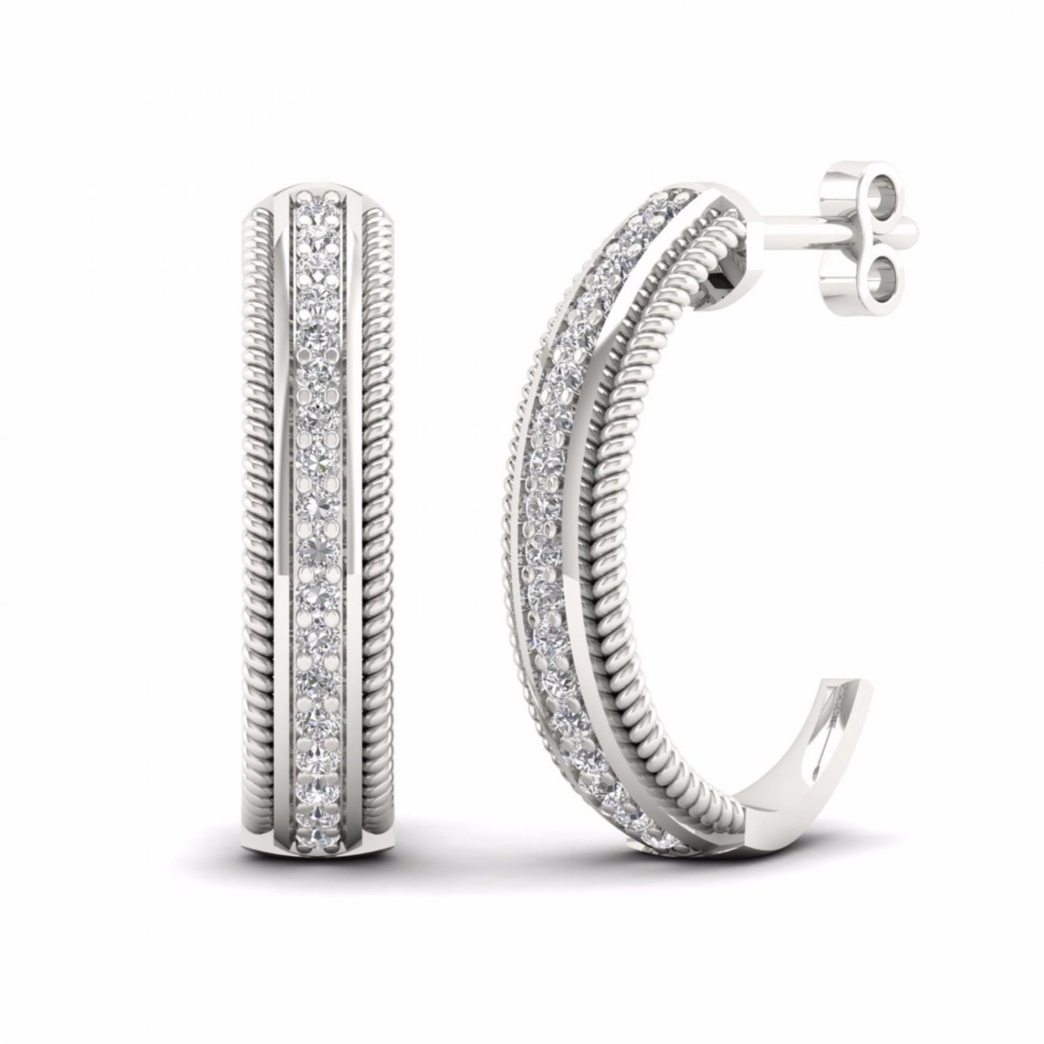 S925 Sterling Silver 0.25Ct Round Cut Diamond  Half- Hoop Earrings I2