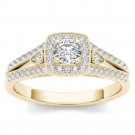 14k Yellow Gold 0.51Ct Natural Diamond Round Stone Halo Engagement Ring Set HI 14k Yellow Gold 0.51Ct Natural Diamond Round Stone Halo Engagement Ring Set HI