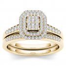 14k Yellow Gold 0.33Ct Natural Diamond Halo Engagement Ring Set HI,I2