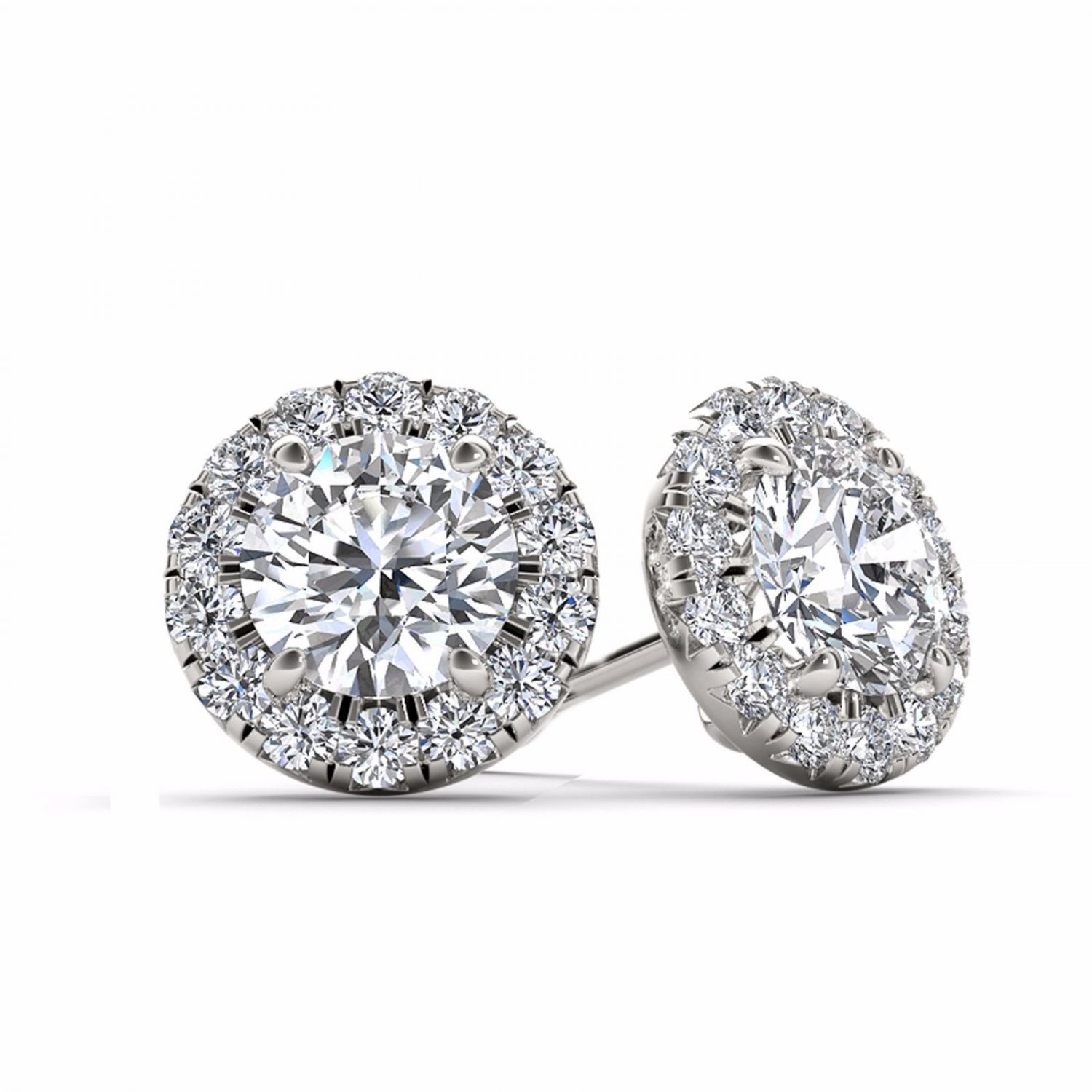 0.75 Ct Natural Round Cut Diamond Halo Stud Earrings in 10k White Gold