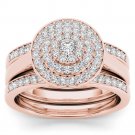 Solid 14k Rose Gold 0.40Ct Diamond Cluster Double Halo Engagement Ring Set HI,I2