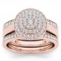 Solid 14k Rose Gold 0.40Ct Diamond Cluster Double Halo Engagement Ring Set HI,I2