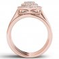 Solid 14k Rose Gold 0.40Ct Diamond Cluster Double Halo Engagement Ring Set HI,I2