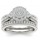 Solid 14k White Gold 0.50Ct Natural Diamond Cluster Halo Engagement Ring Set HI Solid 14k White Gold 0.50Ct Natural Diamond Cluster Halo Engagement Ring Set HI