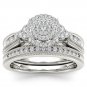 Solid 14k White Gold 0.50Ct Natural Diamond Cluster Halo Engagement Ring Set HI