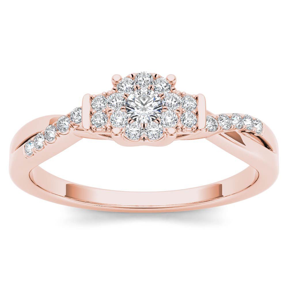 10k Rose Gold 0.25 Ct Diamond Criss-Cross Shank Cluster Engagement Ring HI I2