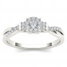 10k White Gold 0.25 Ct Diamond Criss-Cross Shank Cluster Engagement Ring HI I2