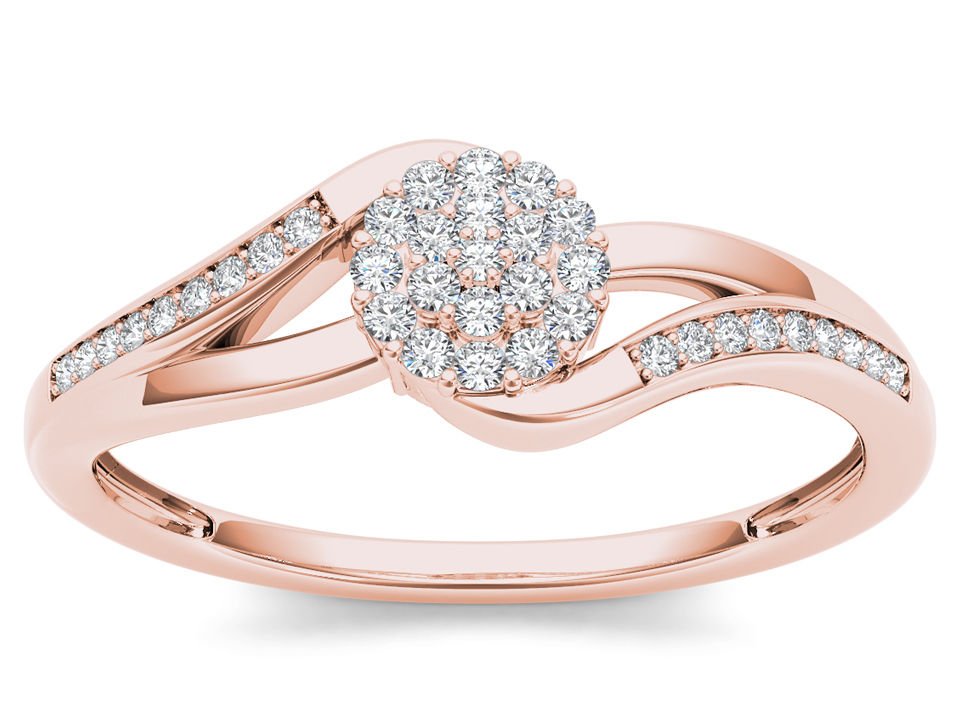 10k Natural Rose Gold 0.13 Ct Diamond Cluster Bypass Fashion Engagement Ring