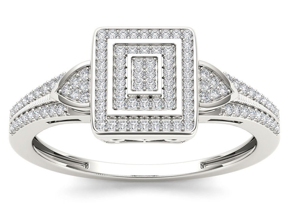 Natural 10k White Gold 0.25 Ct Round Cut Diamond Halo Engagement Wedding Ring