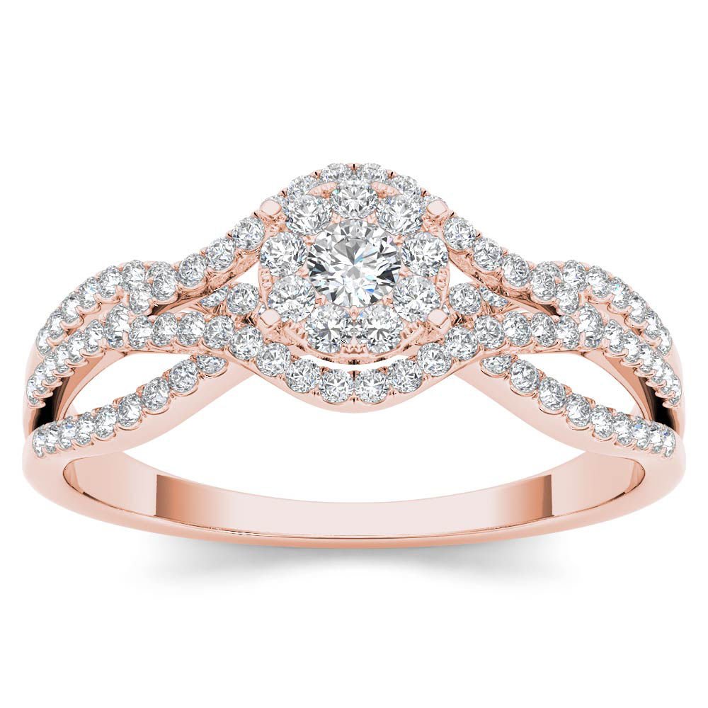 10k Rose Gold 0.50 Ct Natural Round Cut Diamond Halo Engagement Ring HI I2 Size