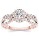 10k Rose Gold 0.50 Ct Natural Round Cut Diamond Halo Engagement Ring HI I2 Size