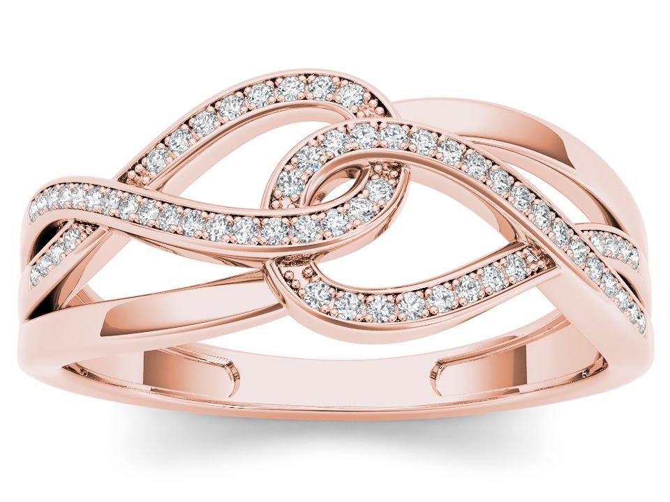 10k Rose Gold 0.15 Ct Diamond Two Interlocking Ribbons Fashion Engagement Ring