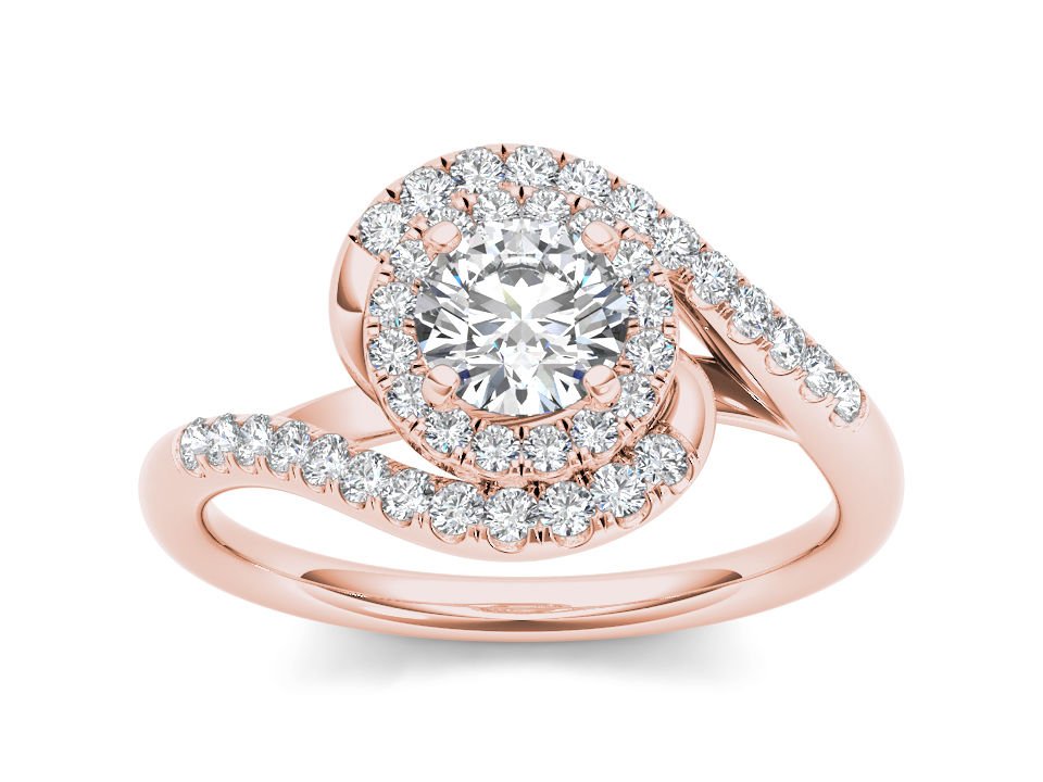 14K  Rose Gold 1.00 Ct Round Cut Diamond Bypass Single Halo Engagement Ring HI