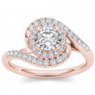 14K Rose Gold 1.00 Ct Round Cut Diamond Bypass Single Halo Engagement Ring HI 14K Rose Gold 1.00 Ct Round Cut Diamond Bypass Single Halo Engagement Ring HI