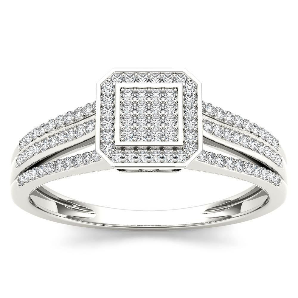 10k White Gold 0.25 Ct Round Cut Diamond Ring Cluster Halo Engagement Ring